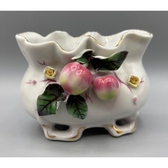 Vtg Japan Footed Dish Fruit Creamer Vase Porcelain Gold Trim Decor - Picture 1 of 7
